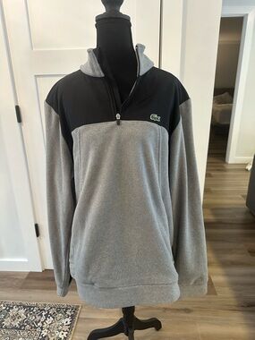 Men’s Size XXL Lacoste Gray and Black Half-Zip Pullover Fleece